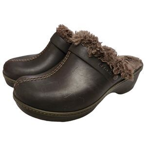 Crocs Cobbler Eva Clogs Mules Womens 7 Faux Fur Lined Brown Shoes Casual Comfort
